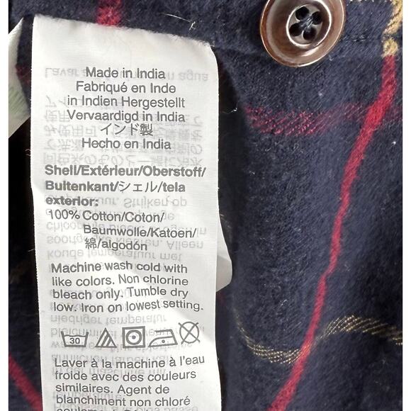J Crew Mens Mid Weight Flannel Shirt Size Medium Navy Blue Red Plaid Button Up - Picture 5 of 5
